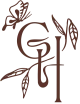 The image features a stylized monogram with the letters "GH," adorned with leaves and a butterfly.